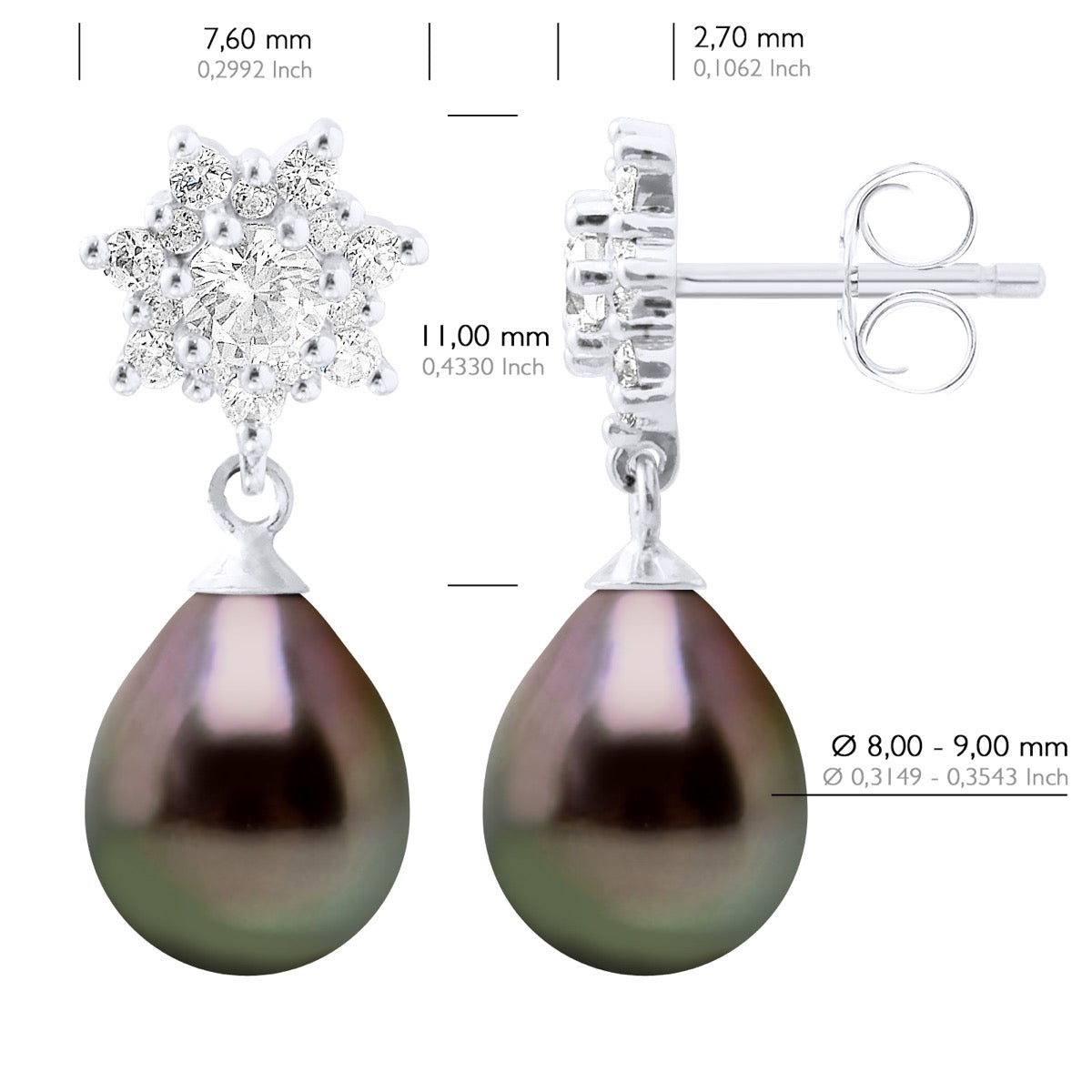 Earrings Real Cultured Tahiti Pearls Pear 8-9 mm - Longueur 42 cm
