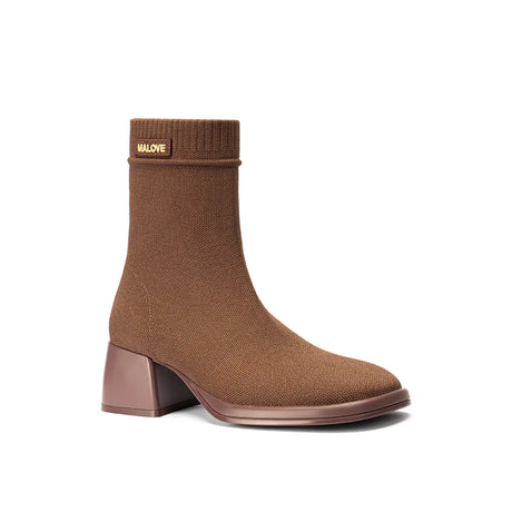 Stretch Knit Sock Boots - Coffee