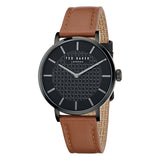 Ted Baker Mens Staciie Gents IP Black Tan Leather Watch