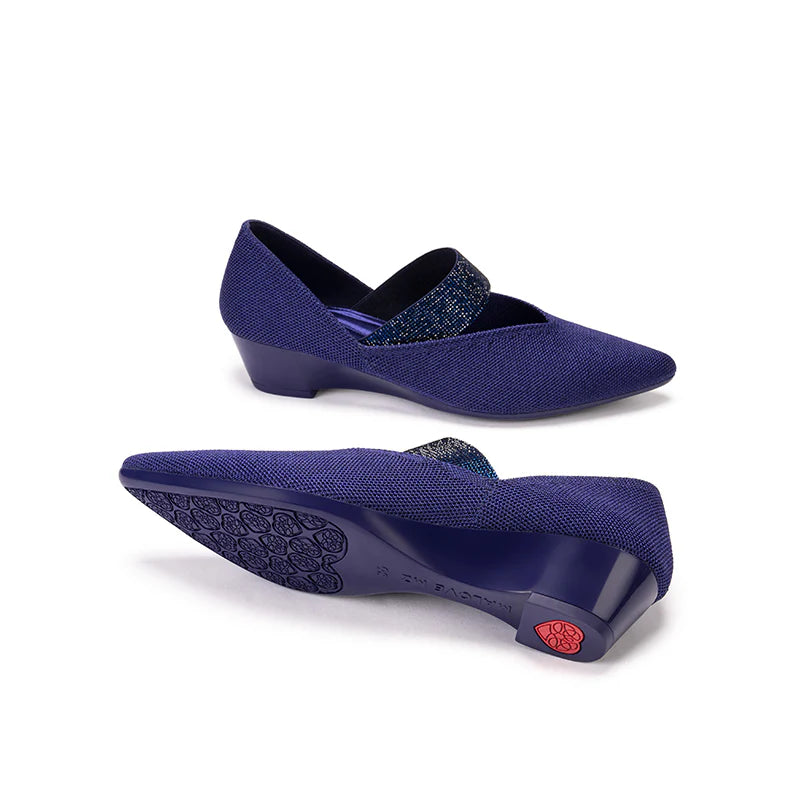 Princess Crystal Strap Mary Jane Wedges - Navy