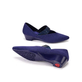 Princess Crystal Strap Mary Jane Wedges - Navy