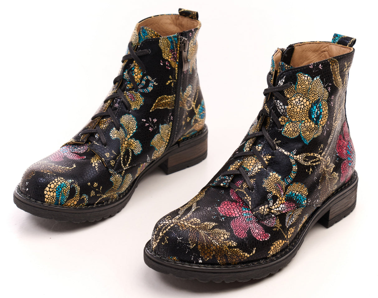 Bosccolo Womens Ankle Boots - Flowers On Black