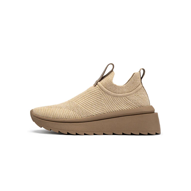 Slip-On Knit Wedge Sneakers - Beige