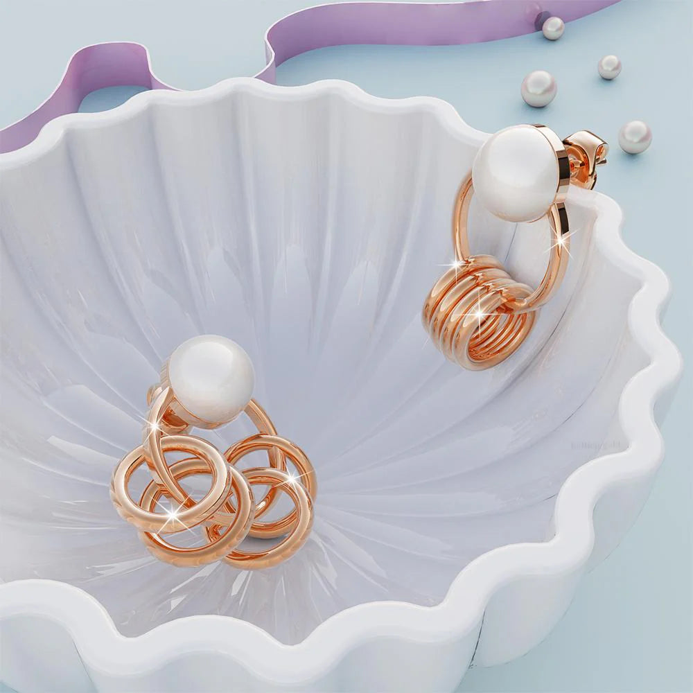 Bullion Gold Helena Pearl & Charm Ring Rose Gold Drop Earrings