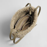 Curly Faux Shearling Tote Bag – Leather Buckle Shoulder Bag