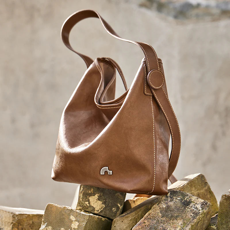 Nalandu Vintage Leather Slouchy Tote Bag - Brown