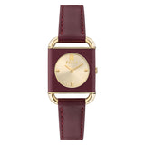 Furla Arco Square Gold-Tone Dark Red Leather Watch