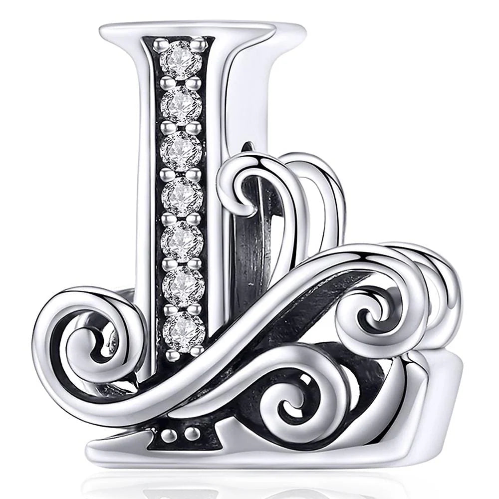 Solid 925 Sterling Silver Vintage Inspired Antique Alphabet Charm