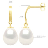 Earrings In Yellow Gold 375 and Real Cultured Freshwater Pearls Pear 10-11 mm - Natural Pearl White - Longueur 42 cm