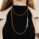 Bullion Gold Cuban Pearl Paperclip Necklace in Gold