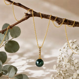 Krystal Couture Lustrous Pendant Necklace Embellished with Swarovski Crystal Iridescent Tahitian Look Pearls