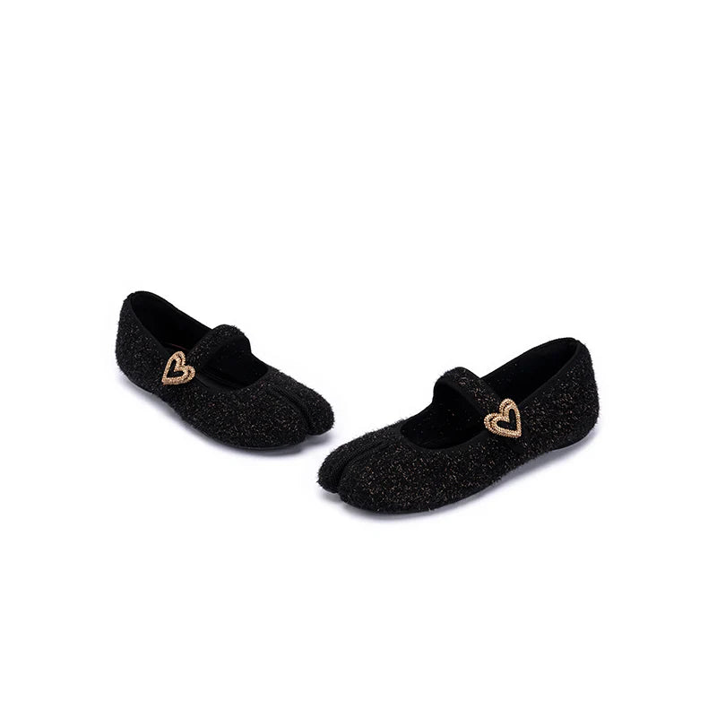 Oriental Split Toe Mary Jane Flats - Black