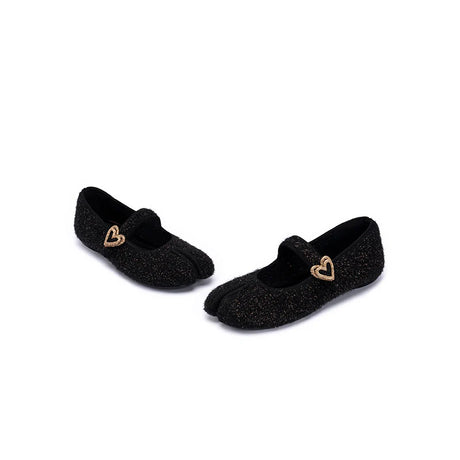 Oriental Split Toe Mary Jane Flats - Black