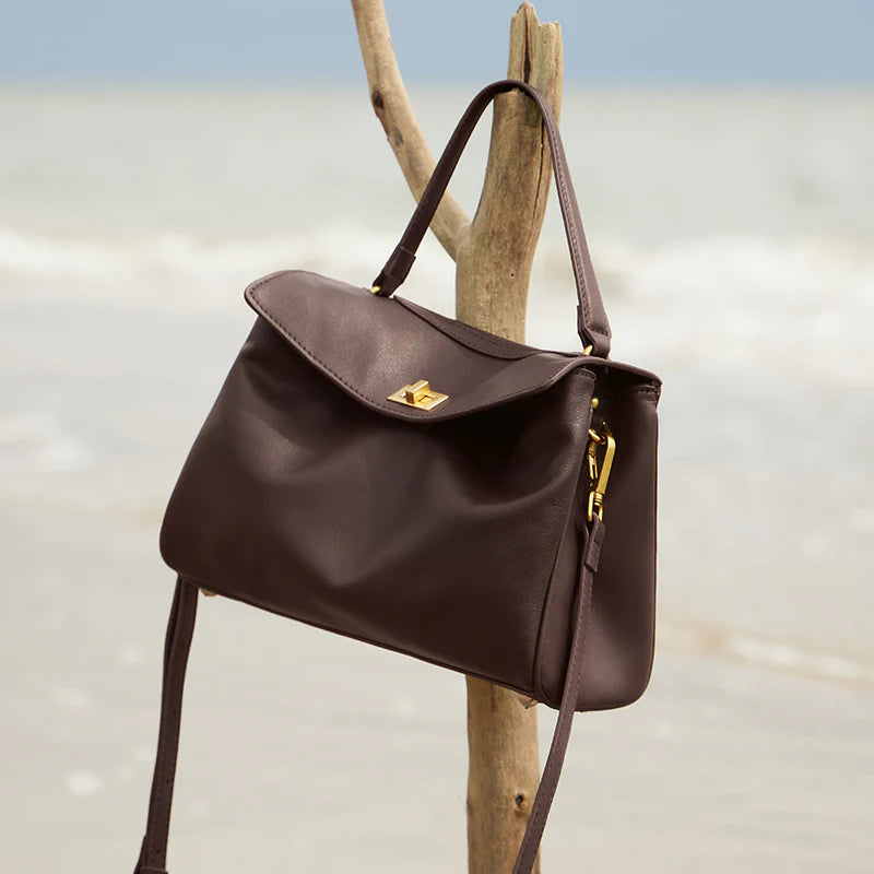 Nalandu Cloud Leather Satchel Bag - Chocolate
