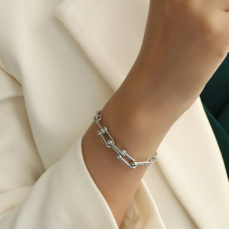 Bullion Gold Lovelock U Link Chain Bracelet White Gold - 6mm