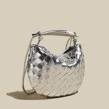Sculpted Riviera Woven Leather Hobo Bag - Silver
