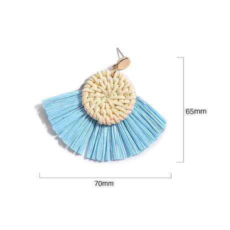 Im A Fan Light Blue Raffia Earrings