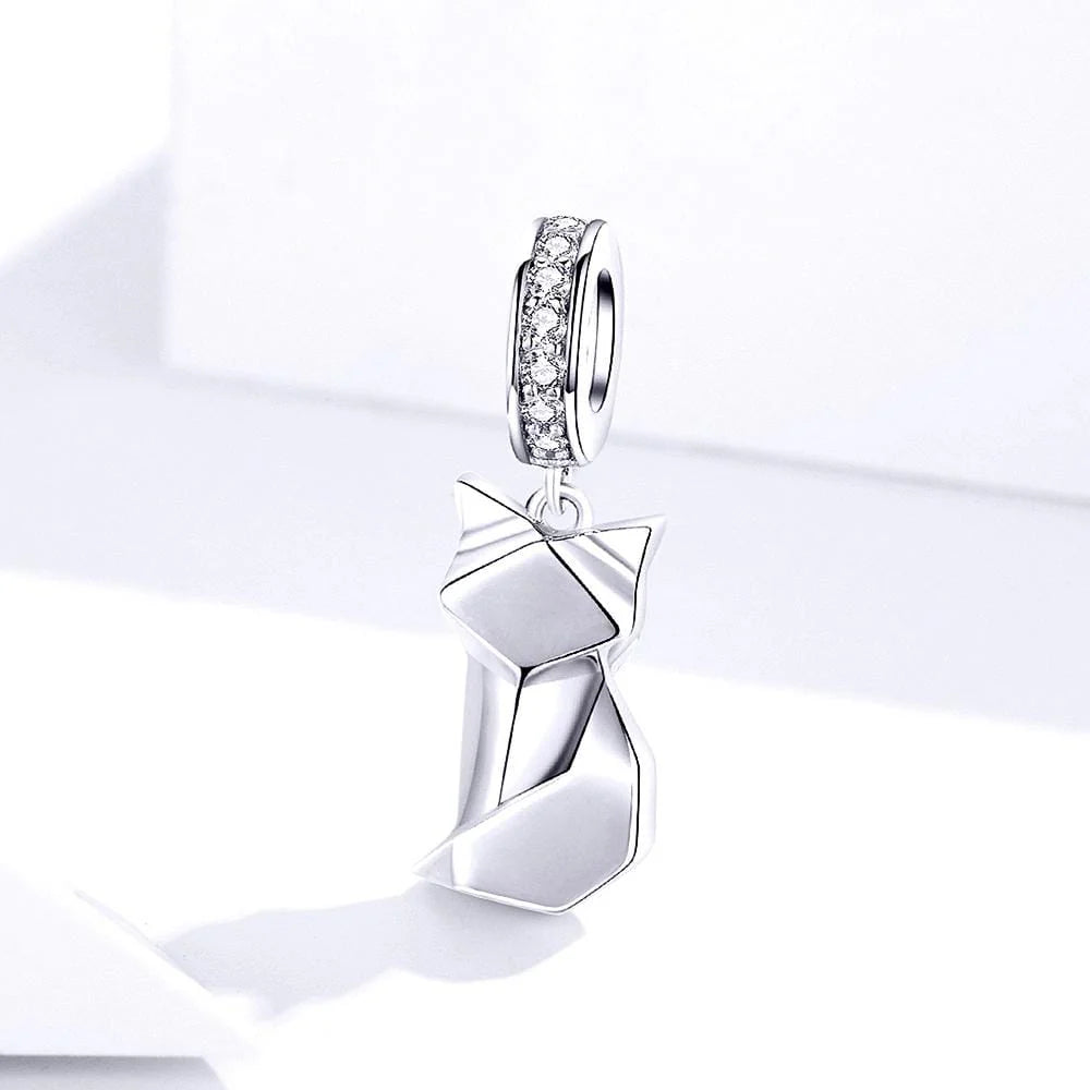 Solid 925 Sterling Silver Origami Cat Pandora Inspired Charm