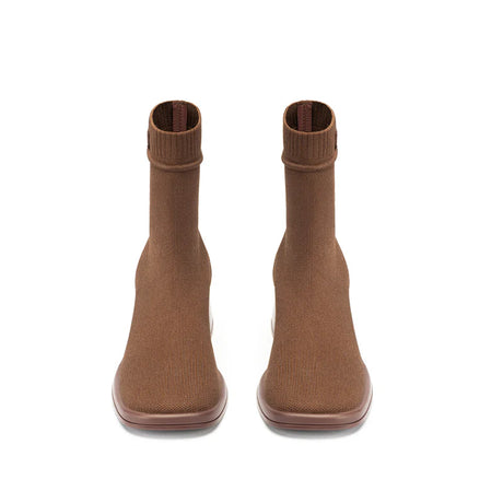 Stretch Knit Sock Boots - Coffee