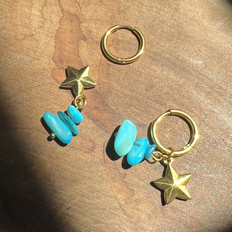 Bullion Gold Turquoise Stone & Star Earrings