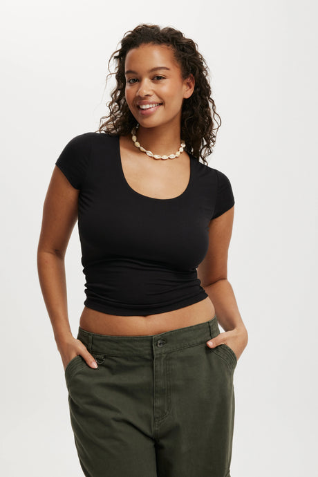 Cotton On Women's Sunday Scoop Short Sleeve - Black