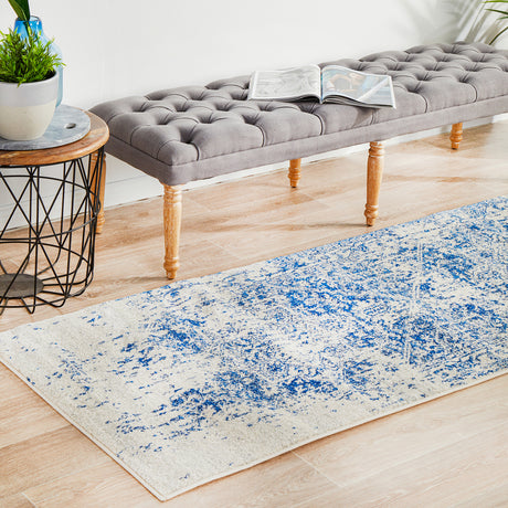 Evoke 253 White Navy Runner Rug