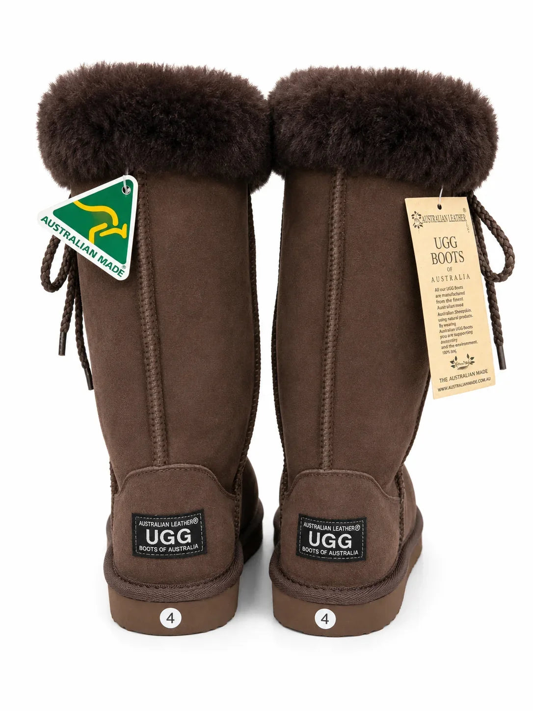 Australian Leather Ugg Tall Fur Cuff Lace Up - Chocolate - AU4