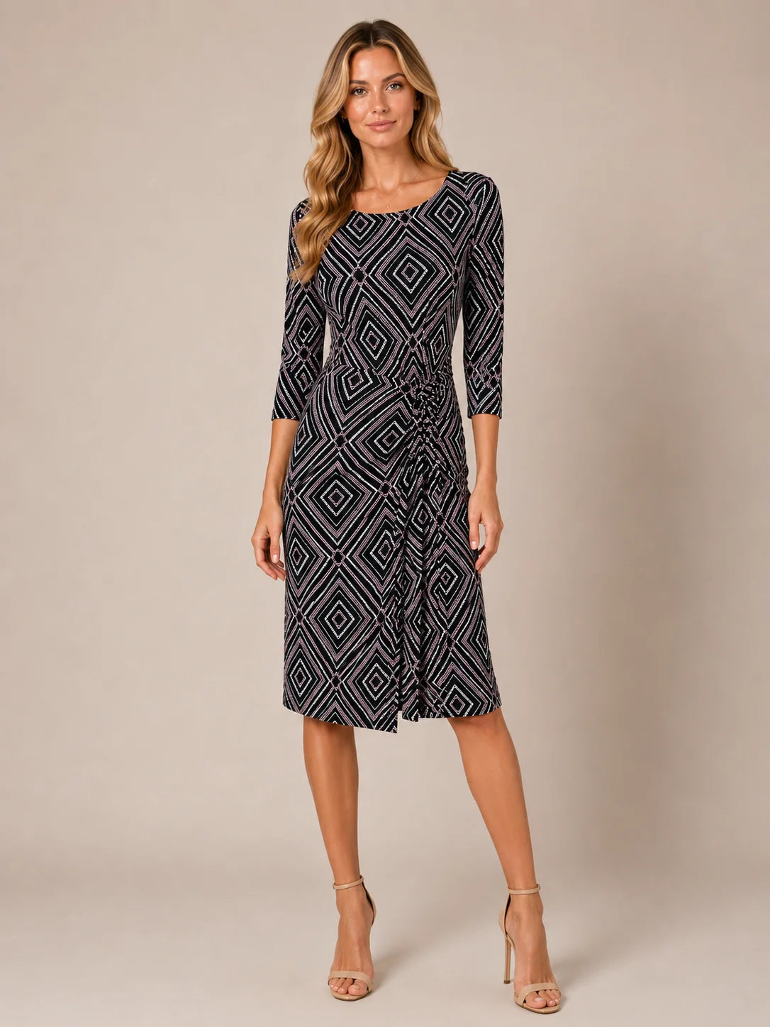 Worship Women's 3/4 sleeve  Shift Dress - Black Pink
