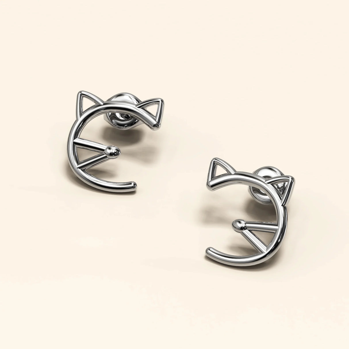 Bullion Gold Feline Cute Cat White Gold Layered Earrings