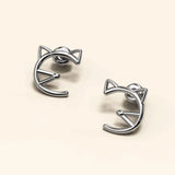Bullion Gold Feline Cute Cat White Gold Layered Earrings