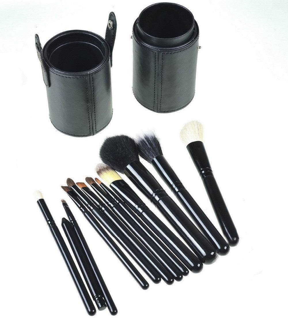 12 Piece Professional Makeup Brush Set Soft Bristle Carry Case Black