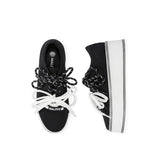 Dual Lace Platform Knit Sneakers - Black