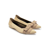 Vintage Bow Pointed Toe Flats - Beige
