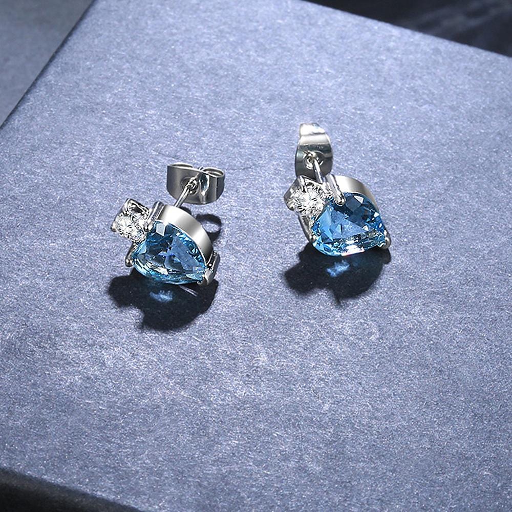 Bullion Gold My Amore Blue Love Heart White Gold Layered Stud Earrings