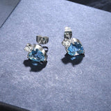 Bullion Gold My Amore Blue Love Heart White Gold Layered Stud Earrings
