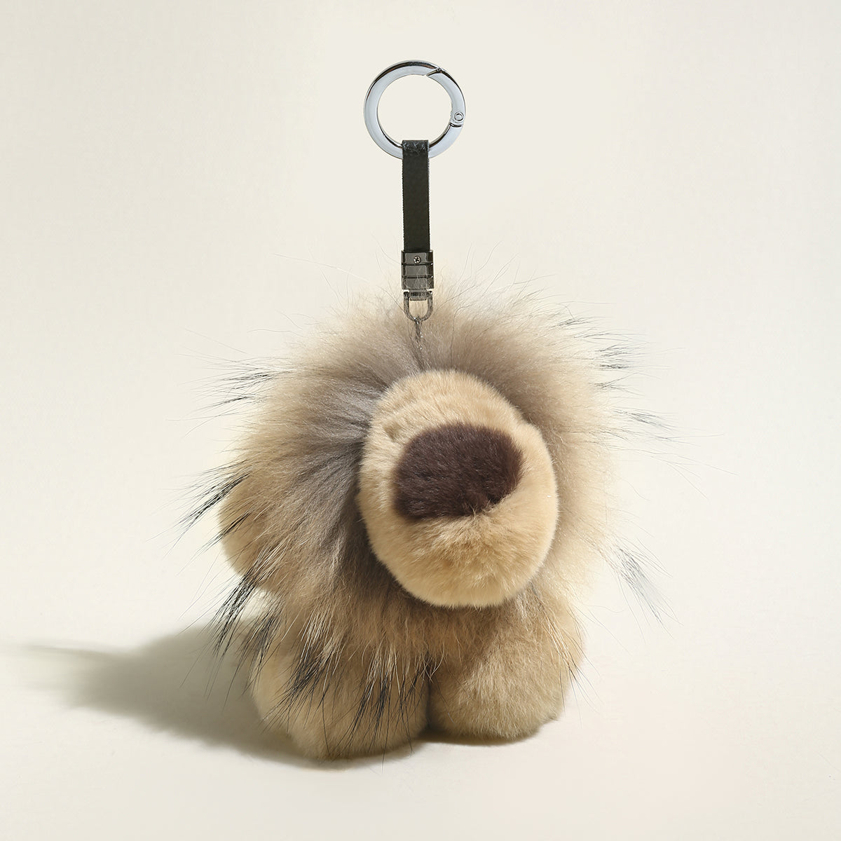 Fluffy Lion Plushie Bag Charm - Taupe