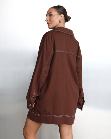 Madison The Label Tara L/S Dress - Choc