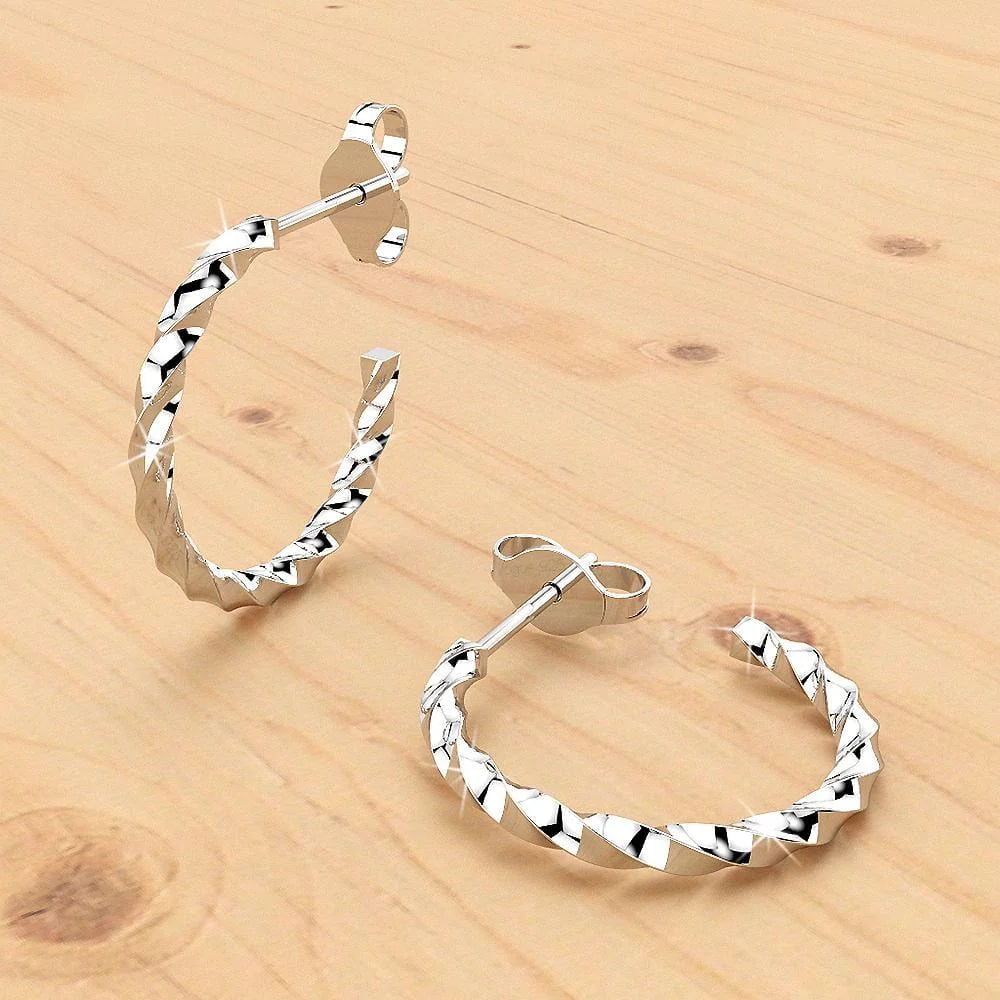 Solid 925 Sterling Silver Twisted C-Hoop Earrings