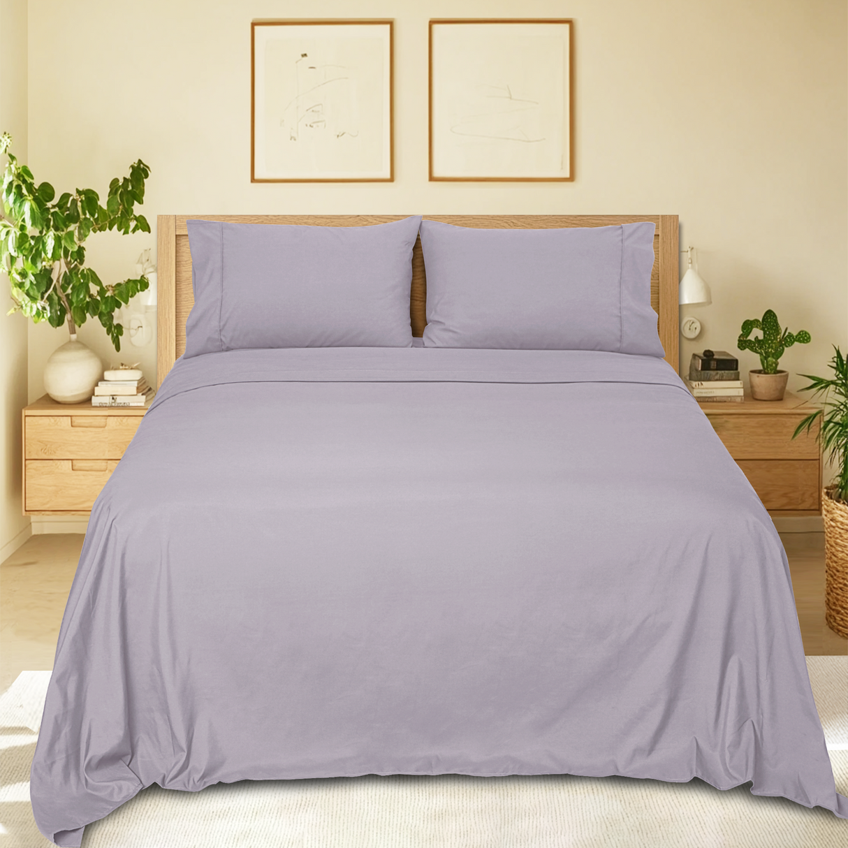 Ramesses Pebble Wash Linen Alternative Sheet Set  - Lilac