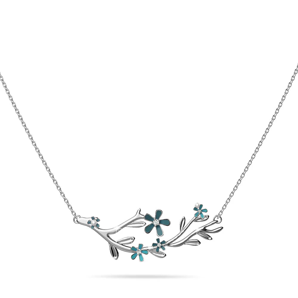 Krystal Couture Petalia Turquoise Blue Necklace Featured SWAROVSKI Crystals in White Gold