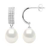 Drop Earrings Freshwater Pearl & Cubic Zirconia White Sterling Silver 8-9mm