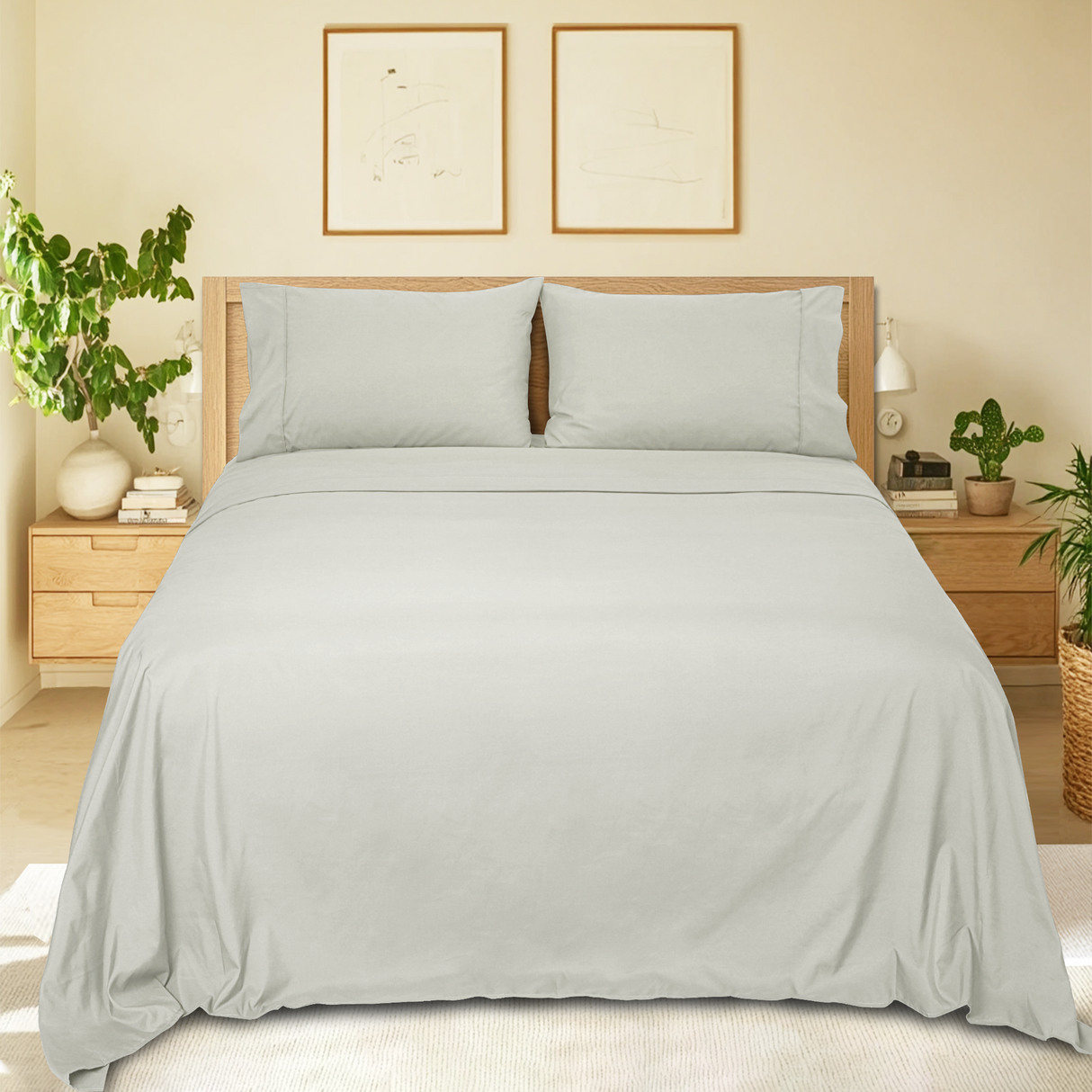 Ramesses Pebble Wash Linen Alternative Sheet Set  - Light Grey