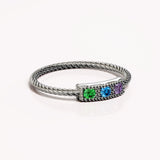 Solid 925 Sterling Silver Cubic Zirconia Tricolour Crystals Twist Ring
