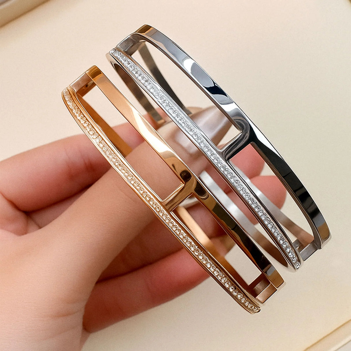 Bullion Gold Lucky Dimension Cuff Stainless Steel Bangle with a High Polish Finish