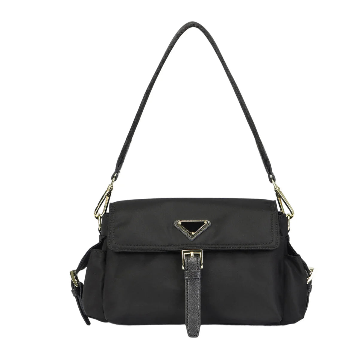 BAMEI Water-Resistant Ballistic Nylon Messenger Bag with Leather Buckle - Black