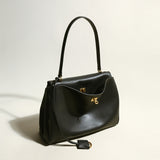Utilitarian Structured Leather Flap Bag - Black