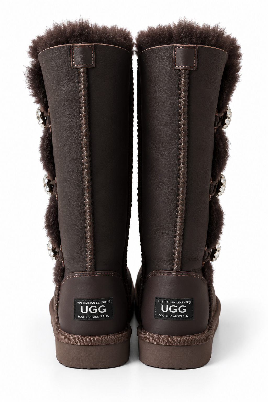 Australian Leather Ugg Swarovski Elements 3button - Chocolate Leather - AU6