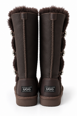 Australian Leather Ugg Swarovski Elements 3button - Chocolate Leather - AU6