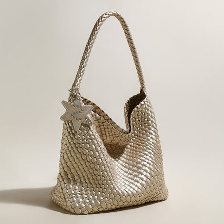 Lumi�re Woven Metallic Leather Hobo Tote - Champagne