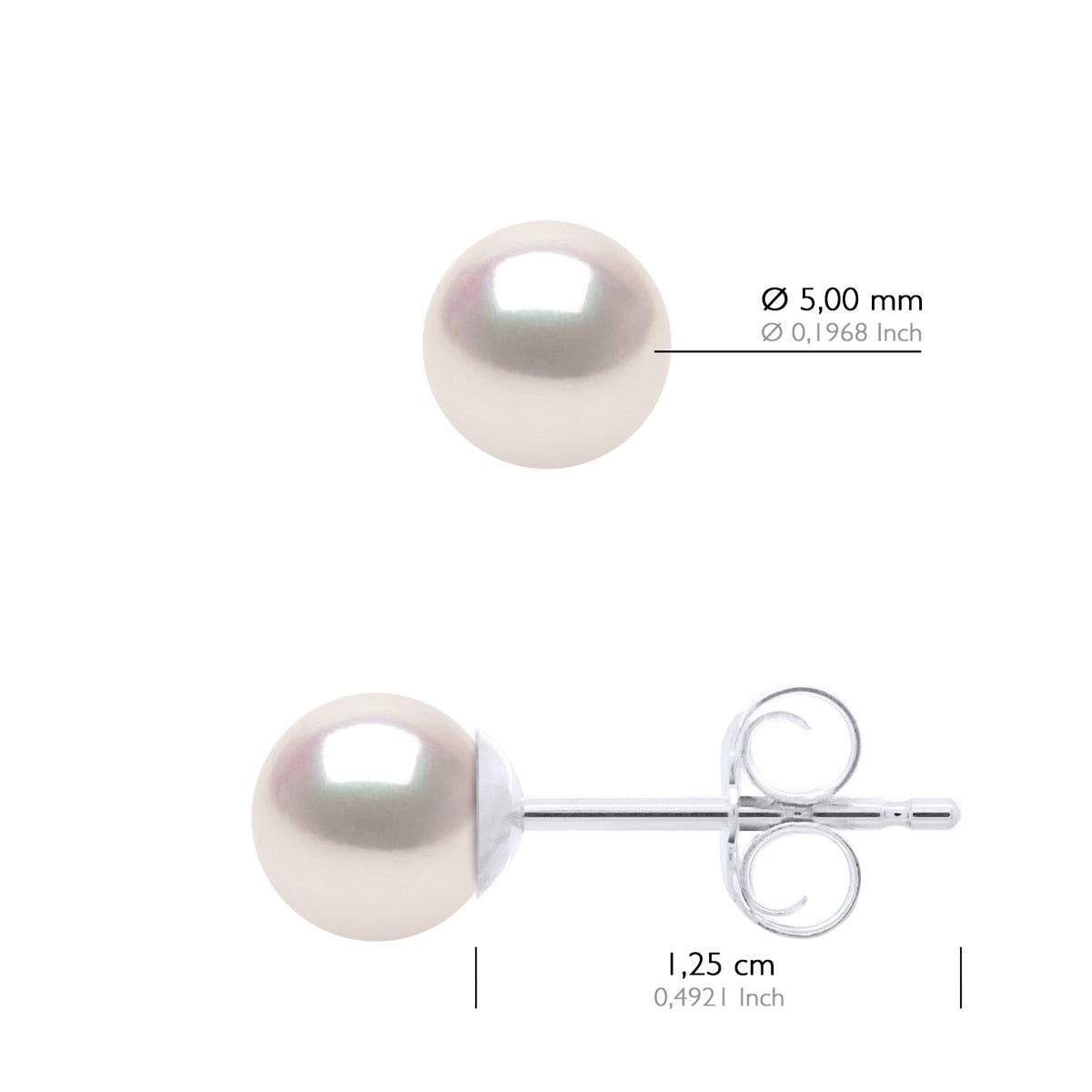 Earrings In White Gold 750 and Real Cultured Pearls AKOYA Japanese Certified Round 5-6 mm - Longueur 42 cm